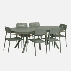 Conjunto de jardim com mesa oval extensível em alumínio com 6 cadeiras