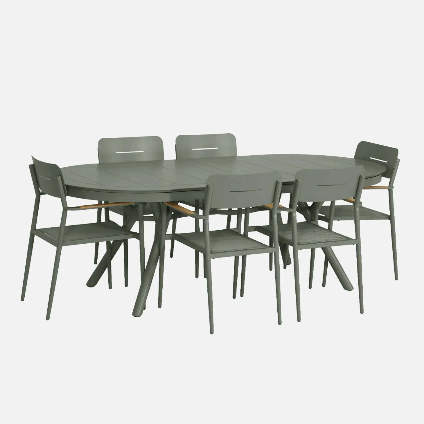 Conjunto de jardim com mesa oval extensível em alumínio com 6 cadeiras