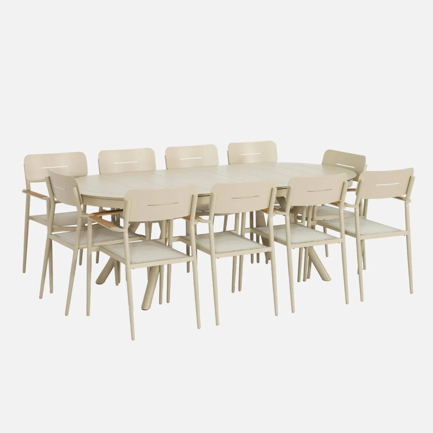 Conjunto de jardim com mesa oval extensível em alumínio com 10 cadeiras