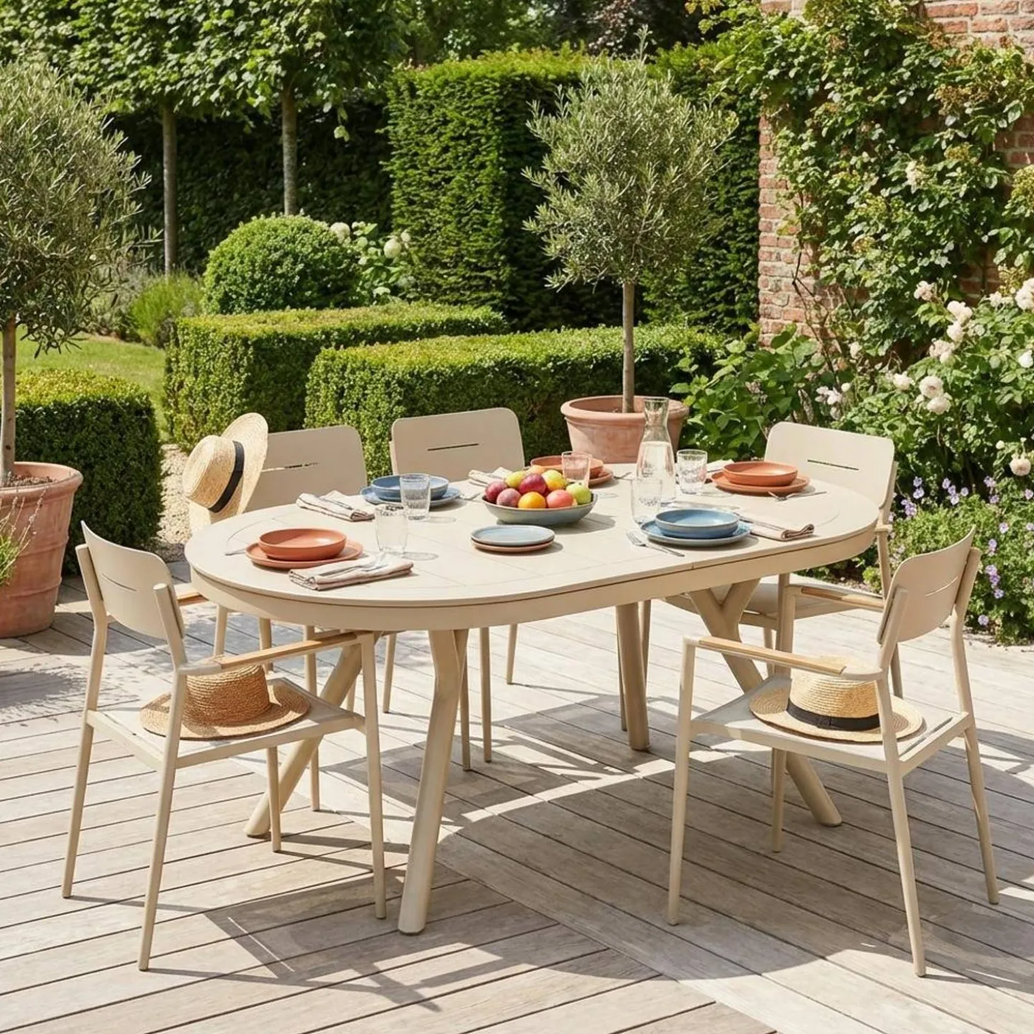 Conjunto de jardim com mesa oval extensível em alumínio com 6 cadeiras