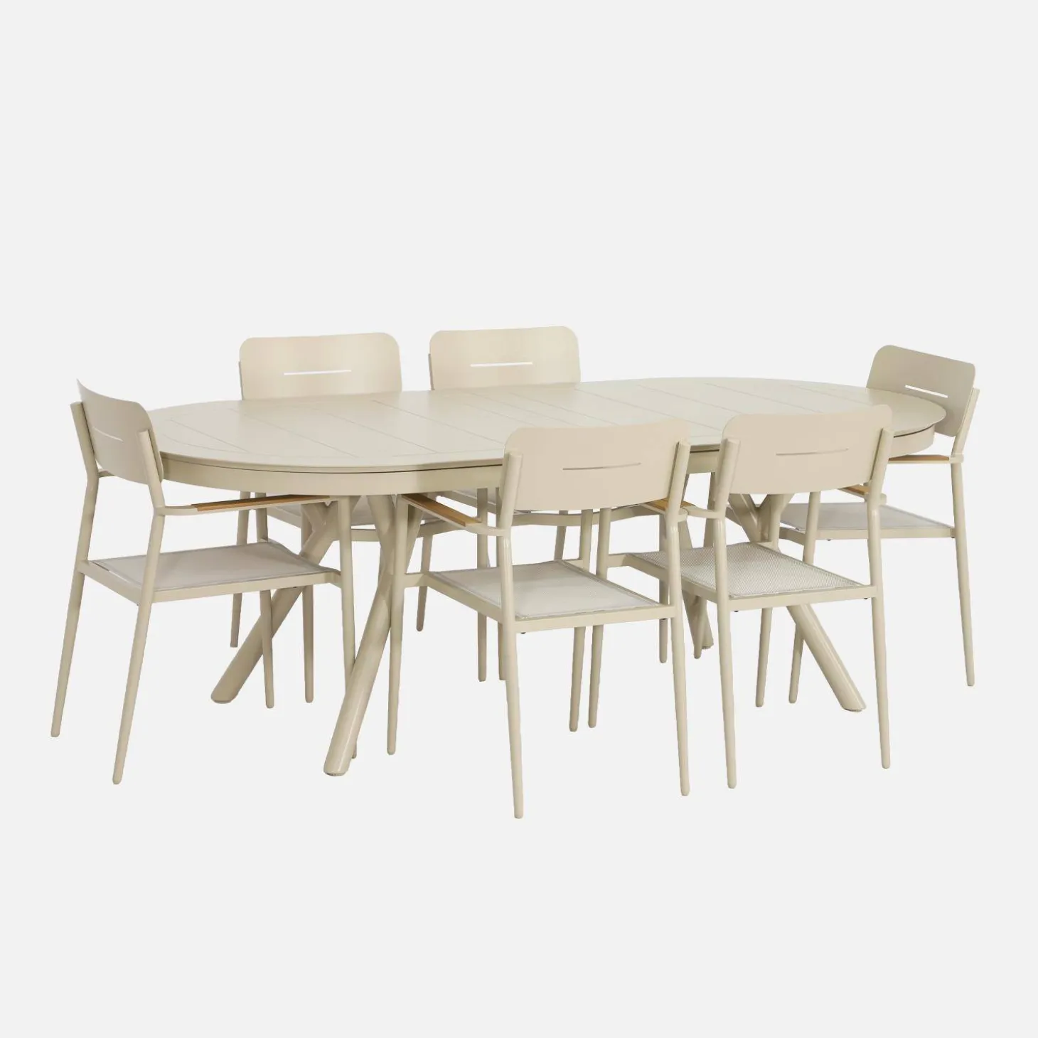 Conjunto de jardim com mesa oval extensível em alumínio com 6 cadeiras