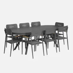 Conjunto de jardim com mesa oval extensível em alumínio com 8 cadeiras