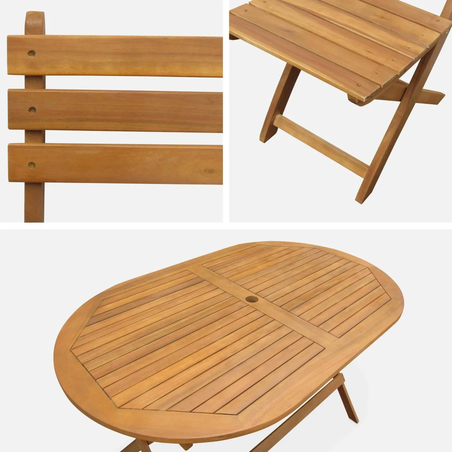 Conjunto de jardim com mesa oval dobrável em madeira com 6 cadeiras
