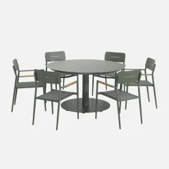 Conjunto de jardim com mesa redonda em alumínio com 6 cadeiras