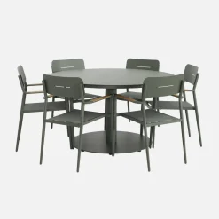 Conjunto de jardim com mesa redonda em alumínio com 6 cadeiras