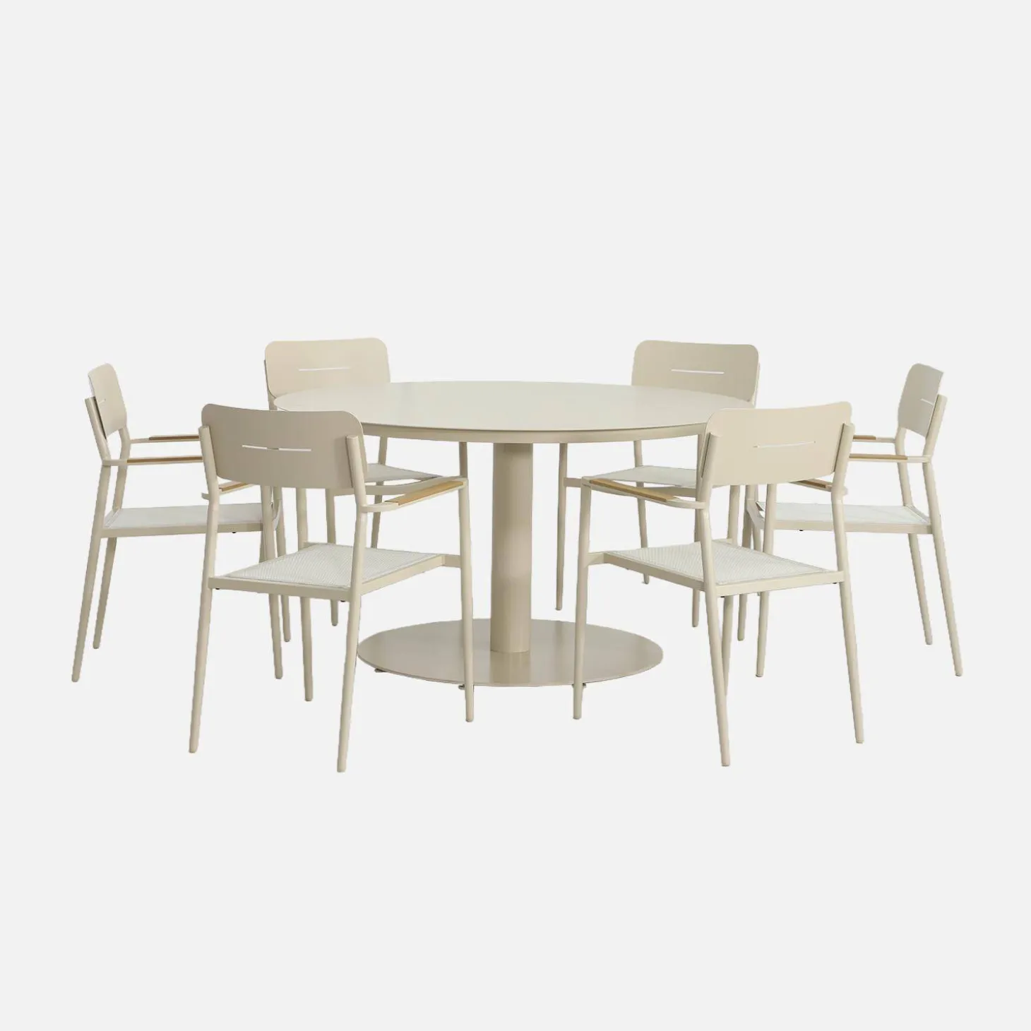 Conjunto de jardim com mesa redonda em alumínio com 6 cadeiras