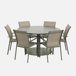 Conjunto de jardim com mesa redonda em alumínio com 6 cadeiras