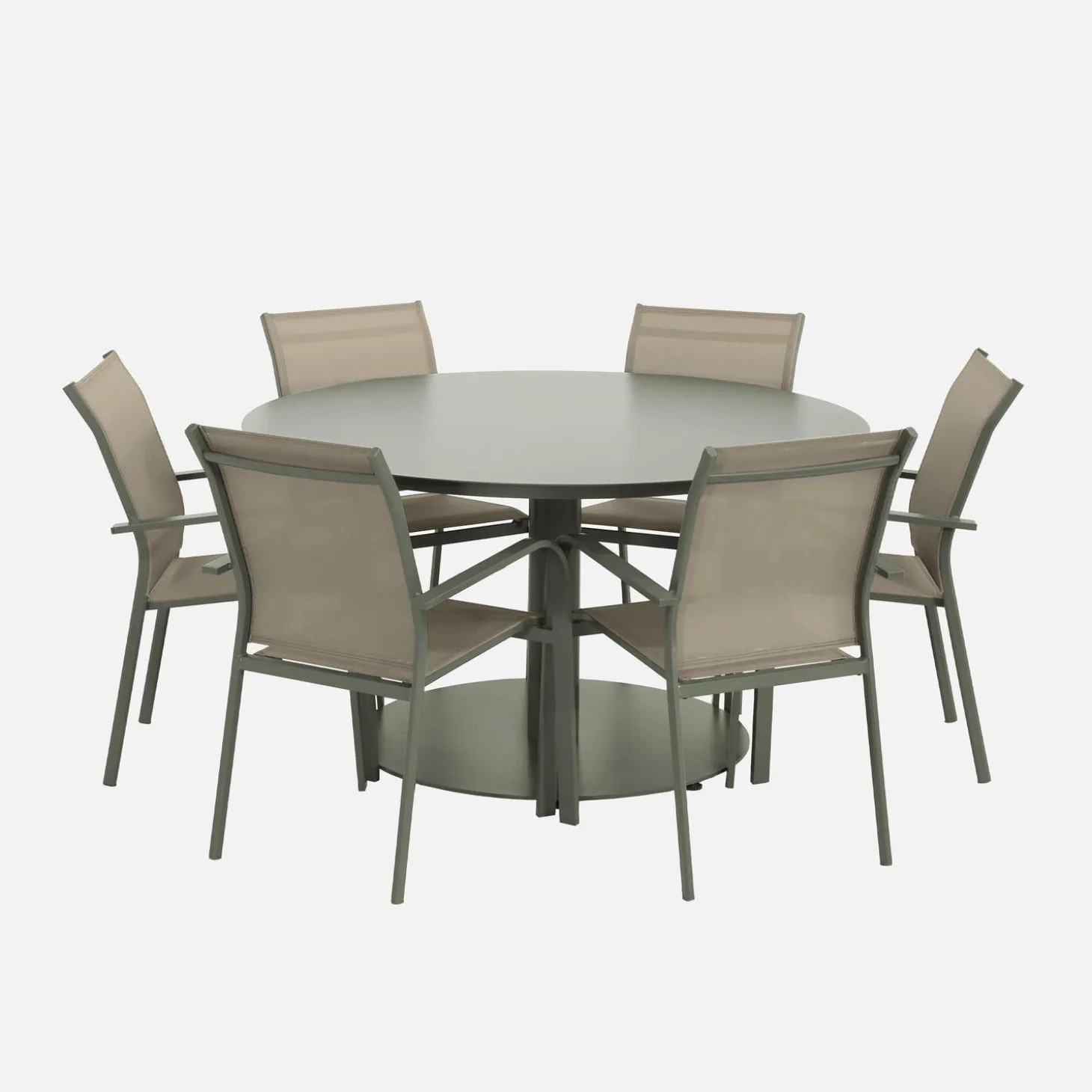 Conjunto de jardim com mesa redonda em alumínio com 6 cadeiras