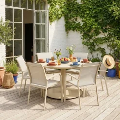 Conjunto de jardim com mesa redonda em alumínio com 6 cadeiras