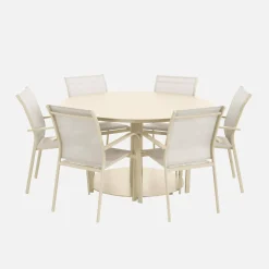 Conjunto de jardim com mesa redonda em alumínio com 6 cadeiras