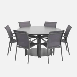 Conjunto de jardim com mesa redonda em alumínio com 6 cadeiras