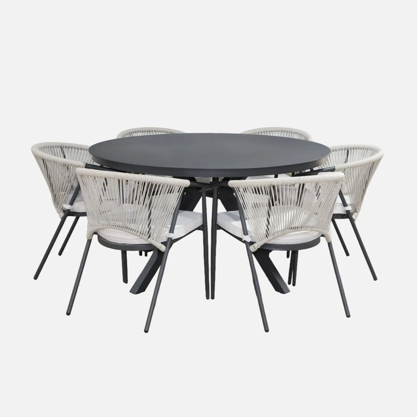 Conjunto de jardim com mesa redonda em alumínio e vidro com 6 assentos
