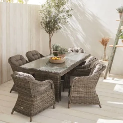 Conjunto de jardim com mesa redonda em tecido de resina, 6 lugares