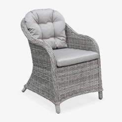 Conjunto de jardim com mesa redonda em tecido de resina, 6 lugares