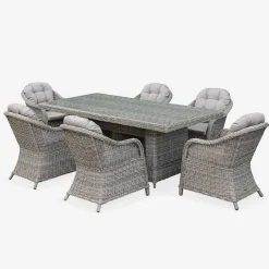 Conjunto de jardim com mesa redonda em tecido de resina, 6 lugares