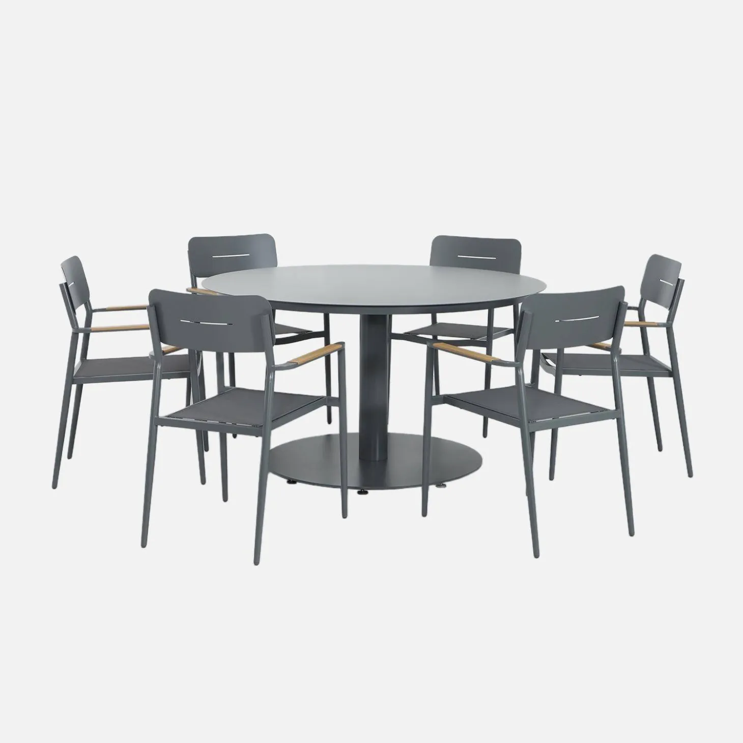 Conjunto de jardim com mesa redonda em alumínio com 6 cadeiras