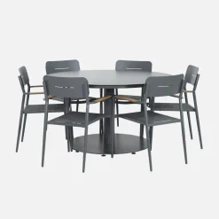 Conjunto de jardim com mesa redonda em alumínio com 6 cadeiras
