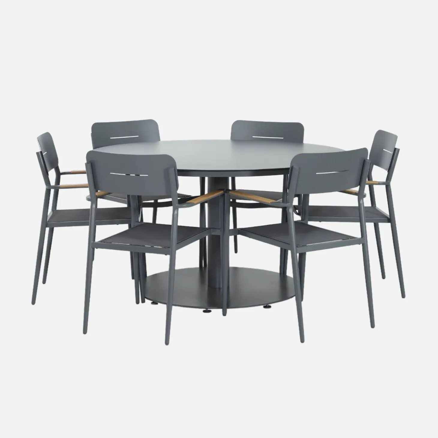 Conjunto de jardim com mesa redonda em alumínio com 6 cadeiras