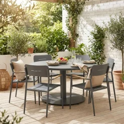 Conjunto de jardim com mesa redonda em alumínio com 6 cadeiras