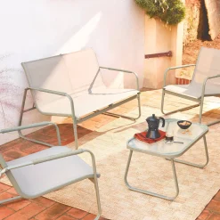 Conjunto de jardim com sofá em aço, 4 lugares