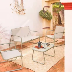 Conjunto de jardim com sofá em aço, 4 lugares