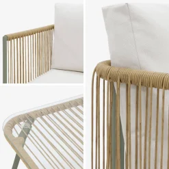 Conjunto de jardim com sofá em corda e aço galvanizado, 4 lugares