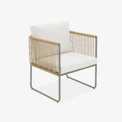 Conjunto de jardim com sofá em corda e aço galvanizado, 4 lugares