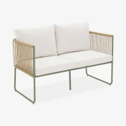 Conjunto de jardim com sofá em corda e aço galvanizado, 4 lugares