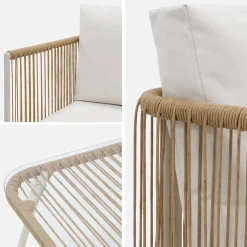 Conjunto de jardim com sofá em corda e aço galvanizado, 4 lugares