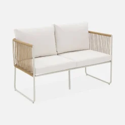Conjunto de jardim com sofá em corda e aço galvanizado, 4 lugares