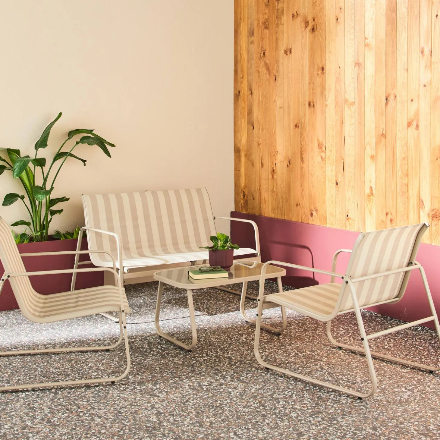 Conjunto de jardim com sofá em metal, 4 lugares