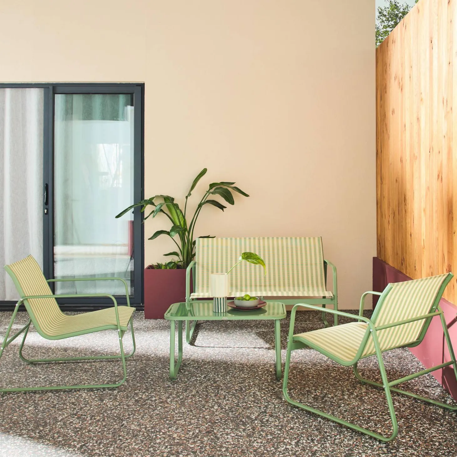 Conjunto de jardim com sofá em metal, 4 lugares