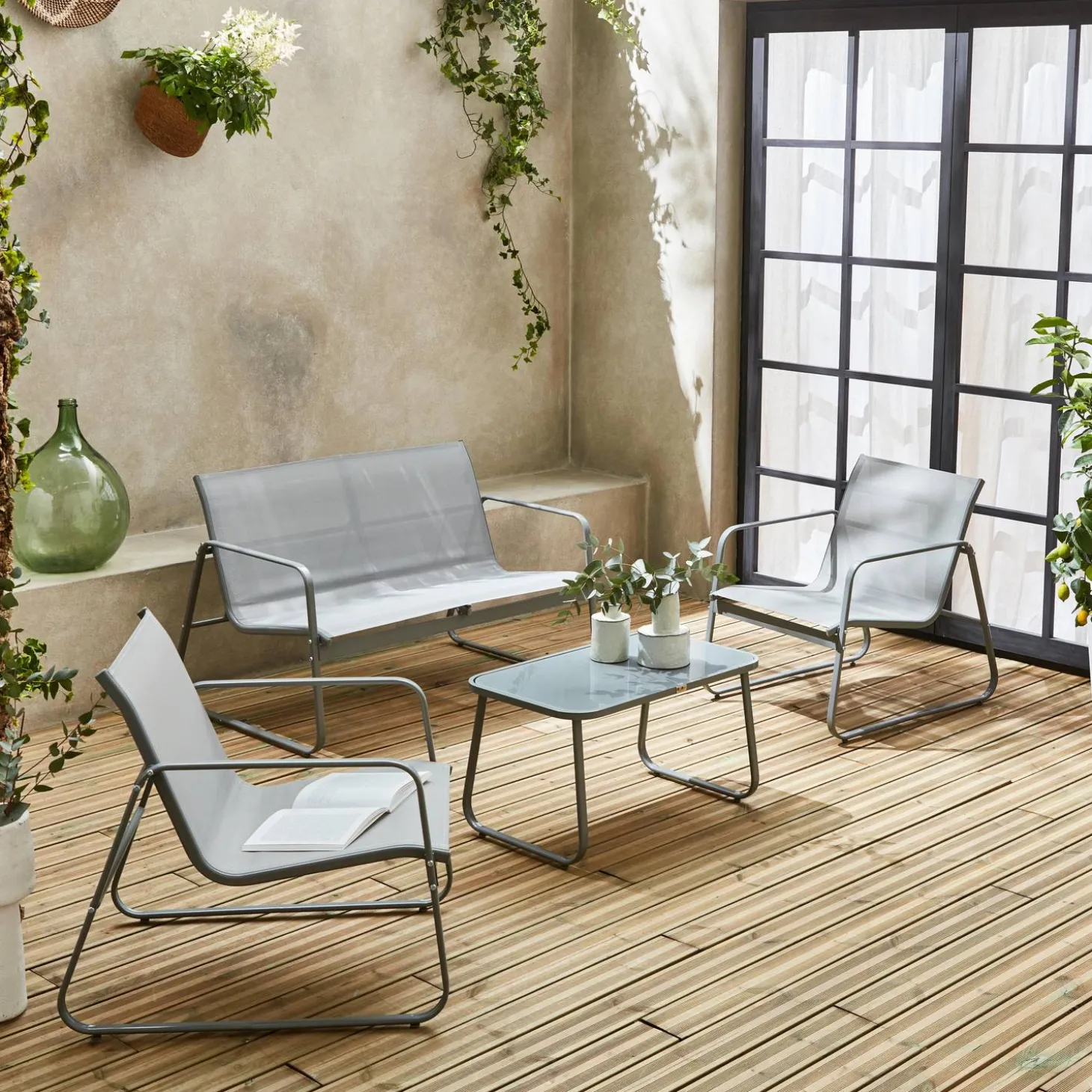 Conjunto de jardim com sofá em metal, 4 lugares