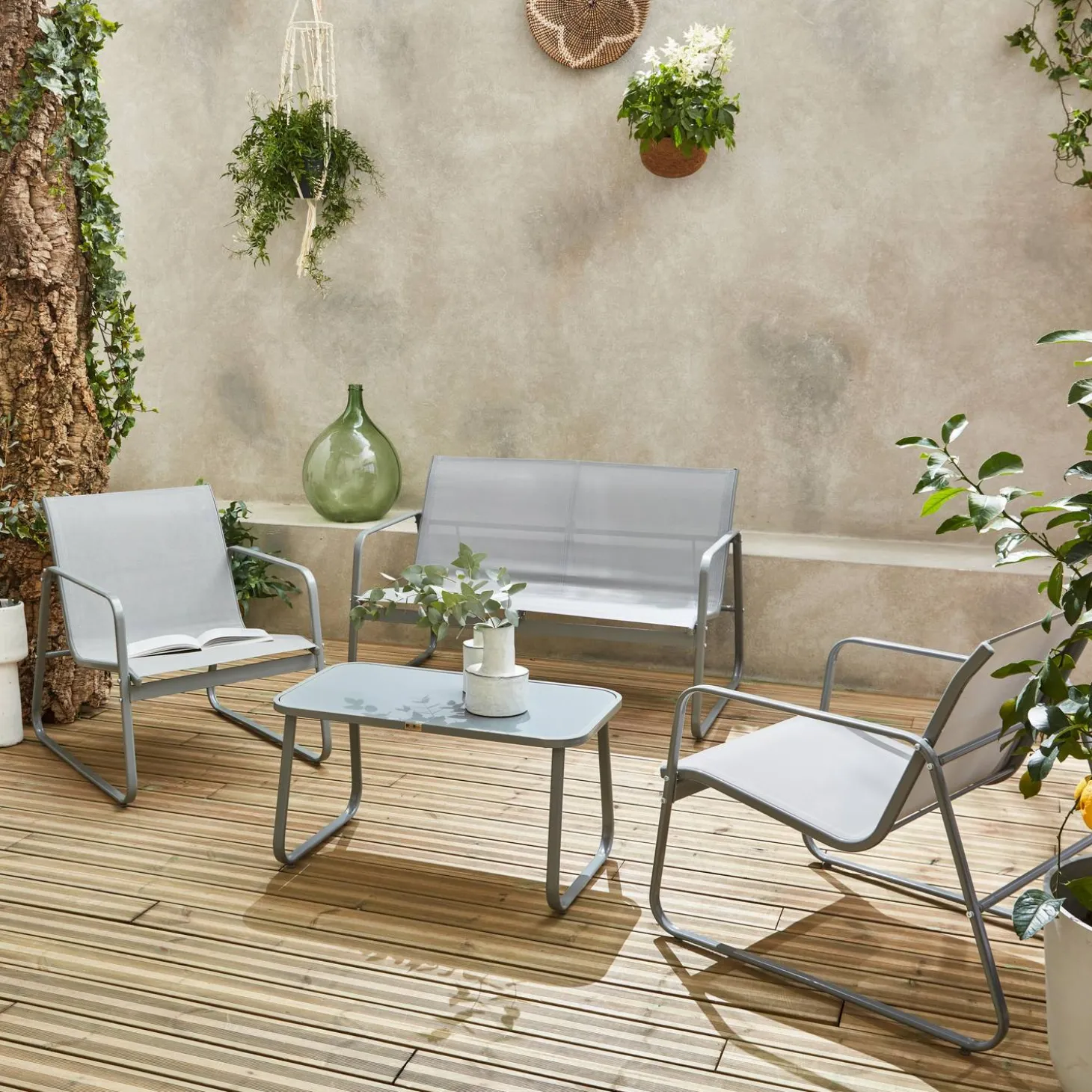 Conjunto de jardim com sofá em metal, 4 lugares