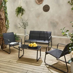 Conjunto de jardim com sofá em metal, 4 lugares