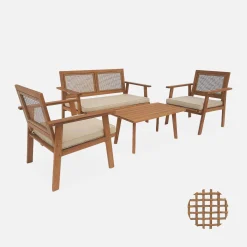 Conjunto de jardim com sofá em madeira, 4 lugares