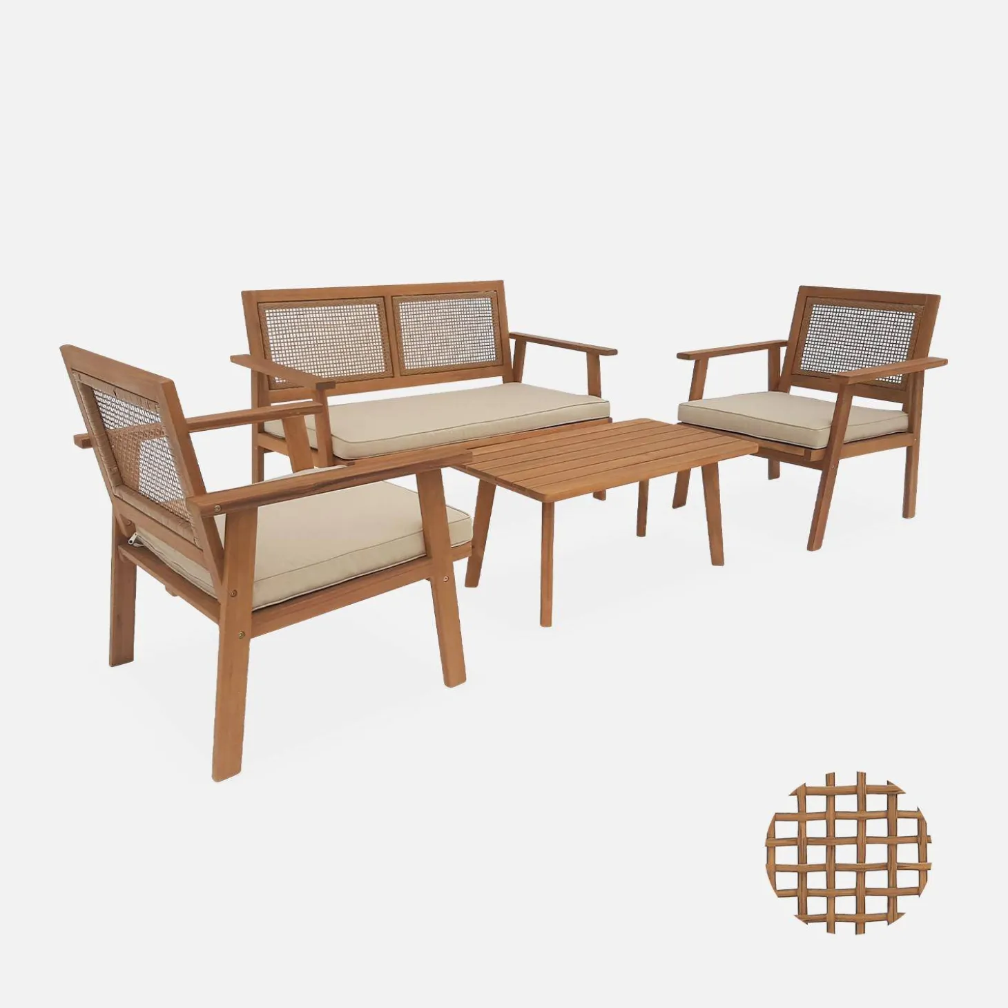 Conjunto de jardim com sofá em madeira, 4 lugares