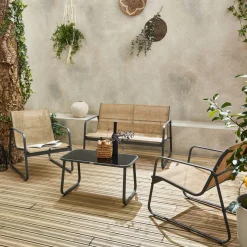 Conjunto de jardim com sofá em metal, 4 lugares