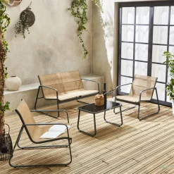 Conjunto de jardim com sofá em metal, 4 lugares