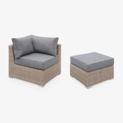 Conjunto de jardim com sofá em resina entrançada, 5 lugares