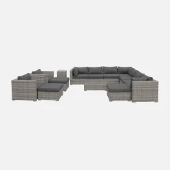Conjunto de jardim com sofá em resina entrançada, 12 a 14 lugares
