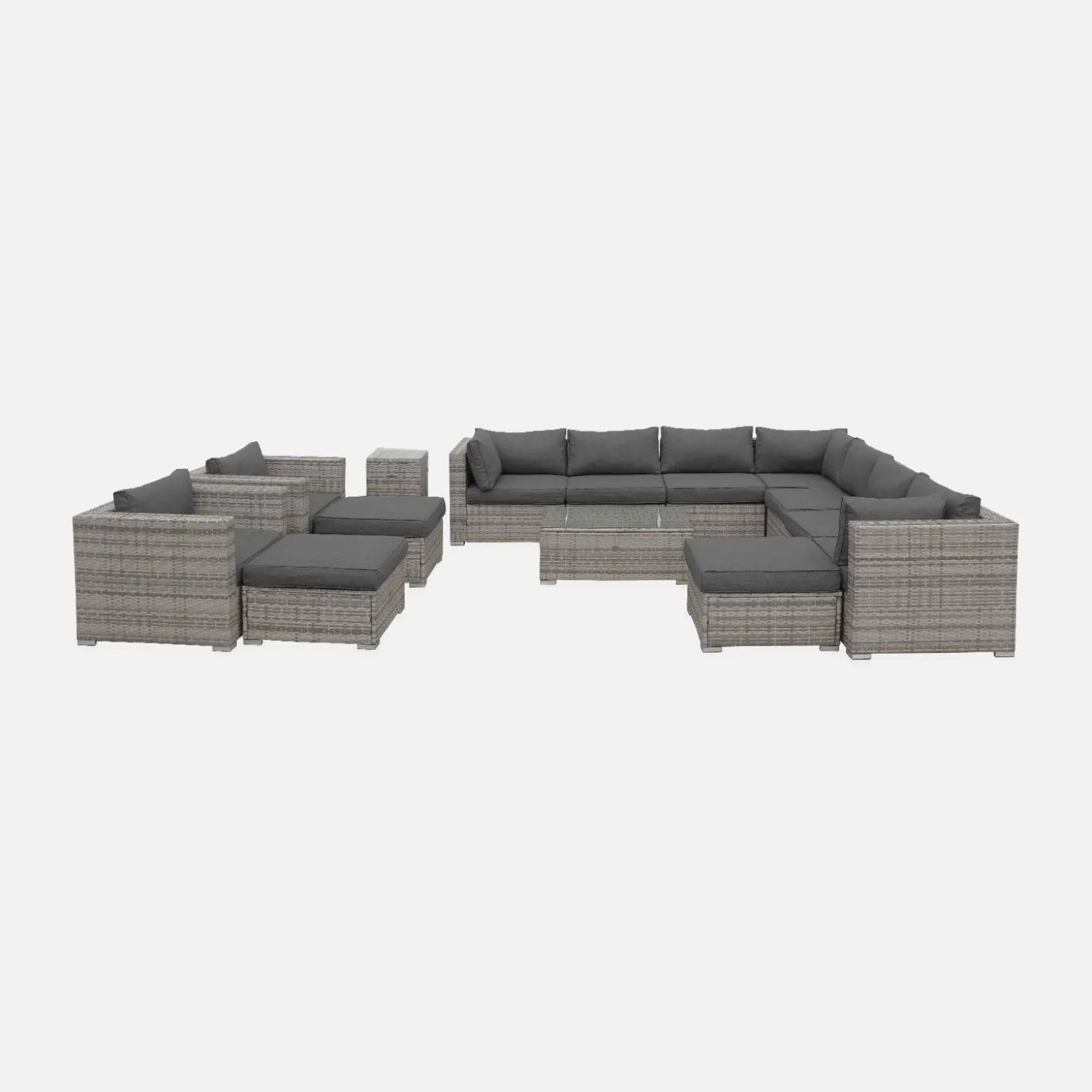 Conjunto de jardim com sofá em resina entrançada, 12 a 14 lugares