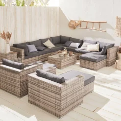 Conjunto de jardim com sofá em resina entrançada, 12 a 14 lugares