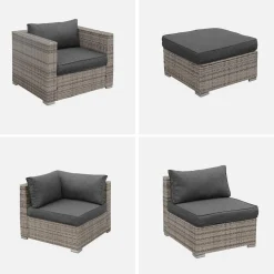 Conjunto de jardim com sofá em resina entrançada, 12 a 14 lugares