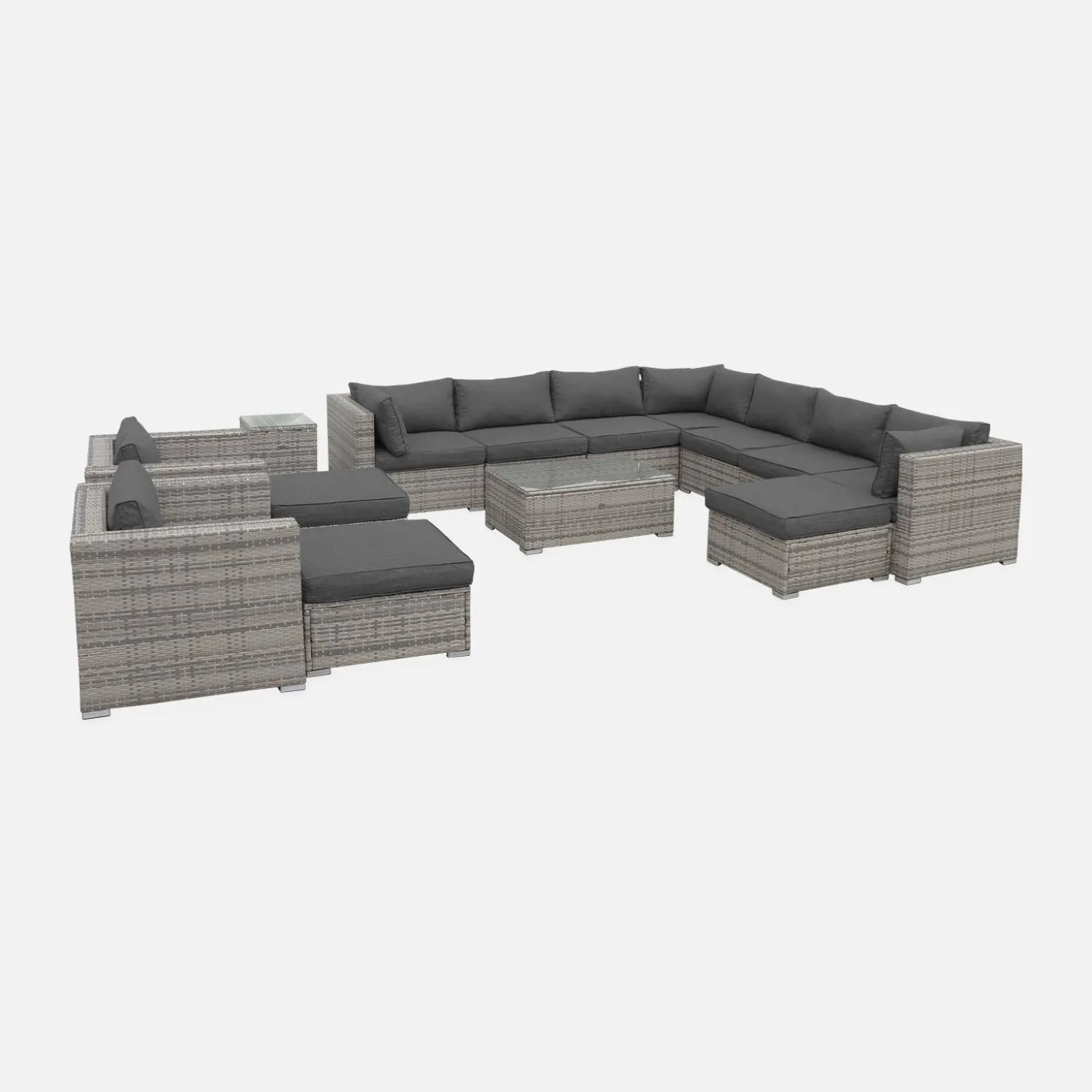 Conjunto de jardim com sofá em resina entrançada, 12 a 14 lugares