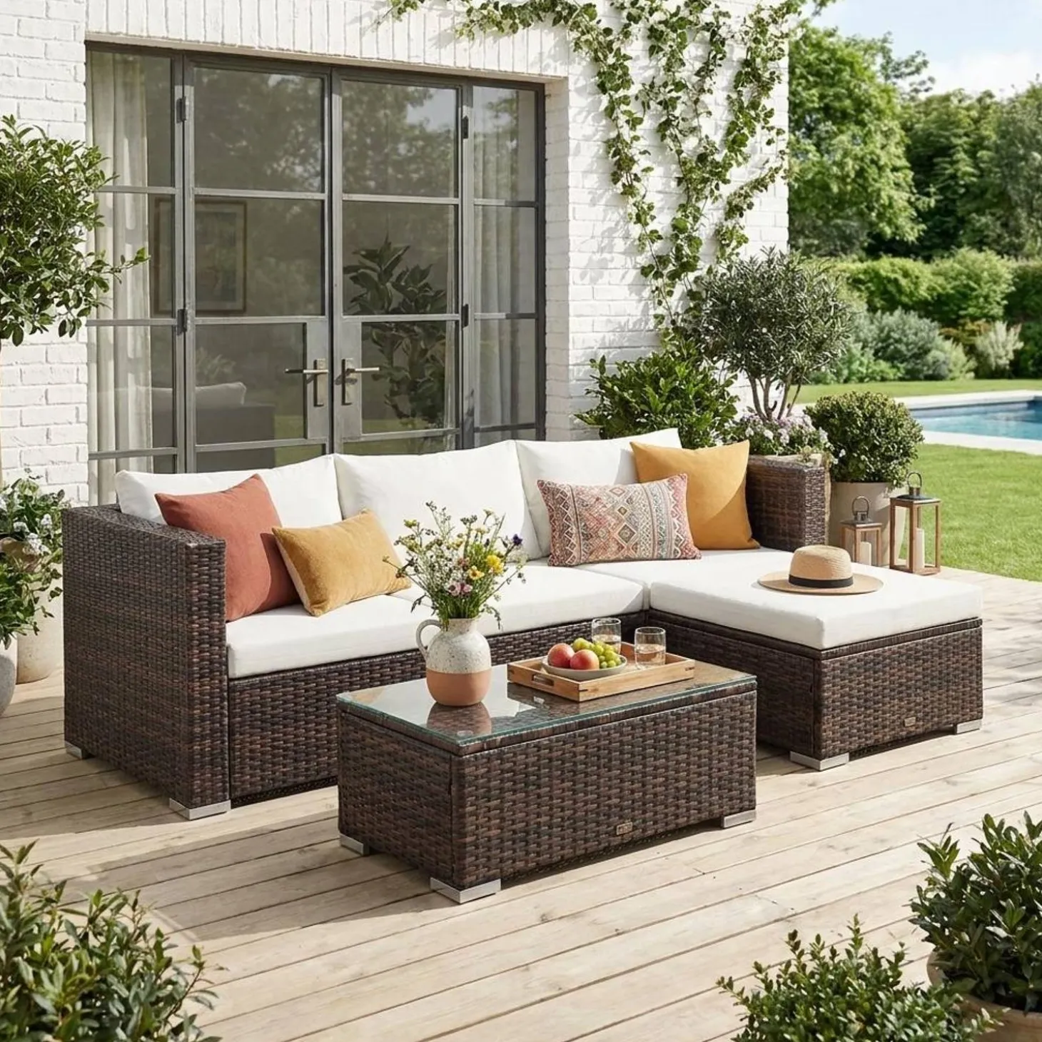 Conjunto de jardim com sofá em resina, 4 lugares