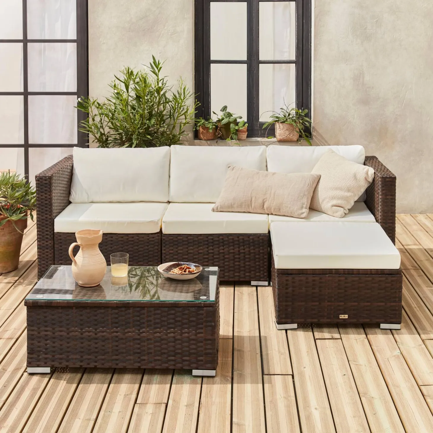 Conjunto de jardim com sofá em resina, 4 lugares