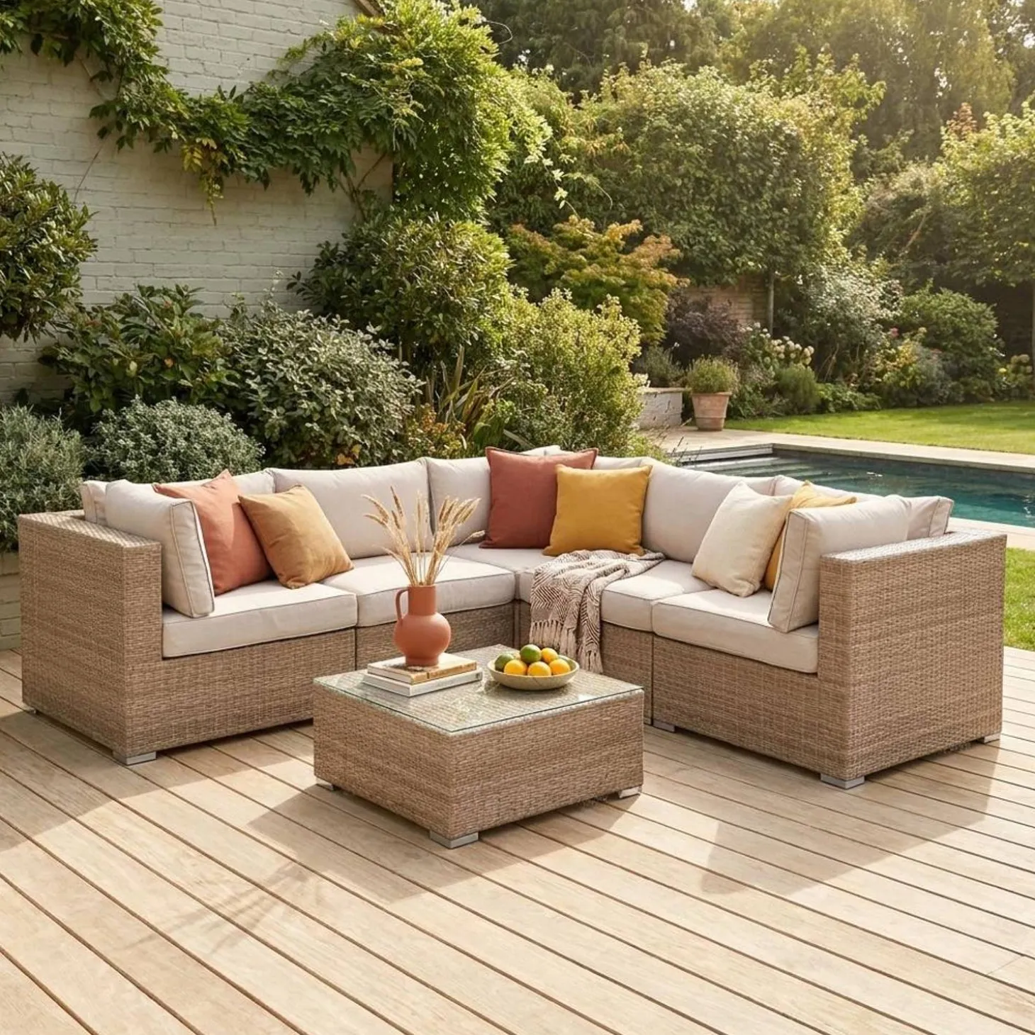Conjunto de jardim com sofá em resina entrançada, 5 lugares