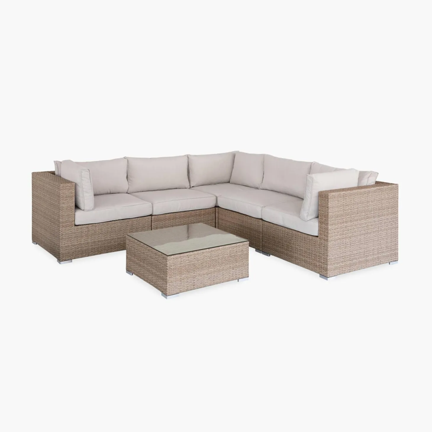 Conjunto de jardim com sofá em resina entrançada, 5 lugares