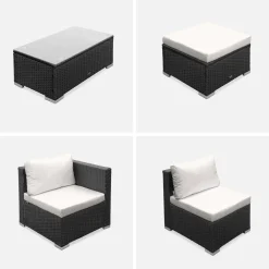 Conjunto de jardim com sofá em resina, 4 lugares